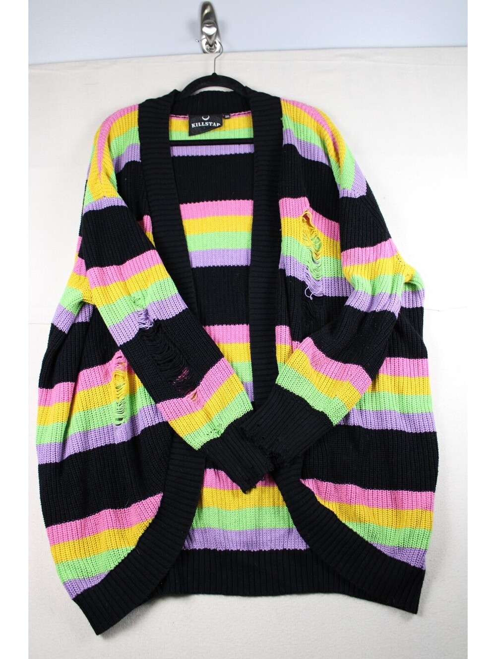 Killstar Neon Rainbow Distressed Oversized Knit Cardigan 3XL